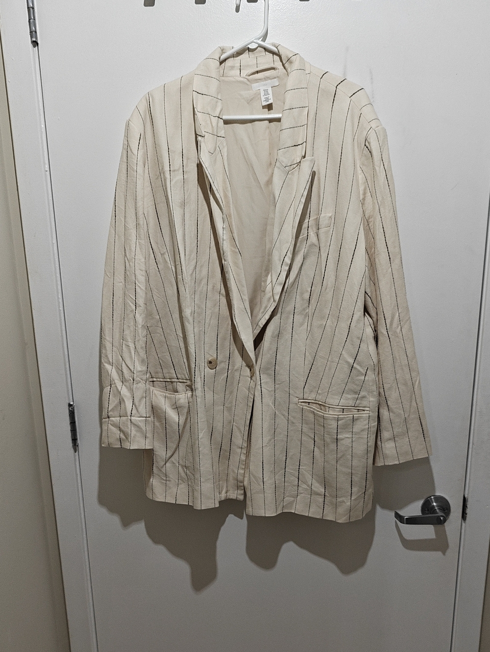 H&M Cream Blazer with Thin Black Pinstripes